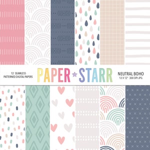 Boho Digital Paper, Boho Scallop Pattern, Ikat Digital Paper, Boho Background Pattern, Neutralny Boho Pattern, Geometryczne Tło