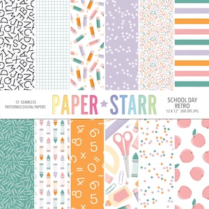 Back to School Digitales Papier, Klassenzimmer Hintergründe, Lehrer Muster, Alphabet Muster, Sterne Muster, Buntstift Muster, Klassenzimmer Grafiken