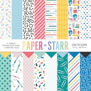 Back to School Digitales Papier, Klassenzimmer-Hintergründe, Lehrer-Muster, Alphabet-Muster, Stern-Muster, Buntstift-Muster, Klassenzimmer-Grafiken