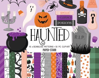 Halloween Digital Paper, Halloween Clipart, Halloween Party Invites, Halloween Planners, Halloween Scrapbook Paper, Halloween Stickers,