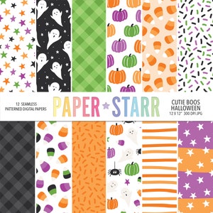 Halloween Digital Papier, helles Halloween, süßes Halloween, süßes Geist-Muster, Halloween-Muster, Halloween Hintergrund, nahtloses Papier-Set