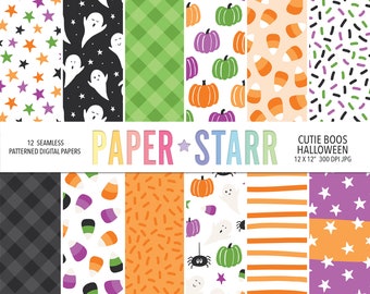Halloween Digital Paper, Bright Halloween, Cute Halloween, Cute Ghost Pattern, Halloween Pattern, Halloween Background, Seamless Paper Set