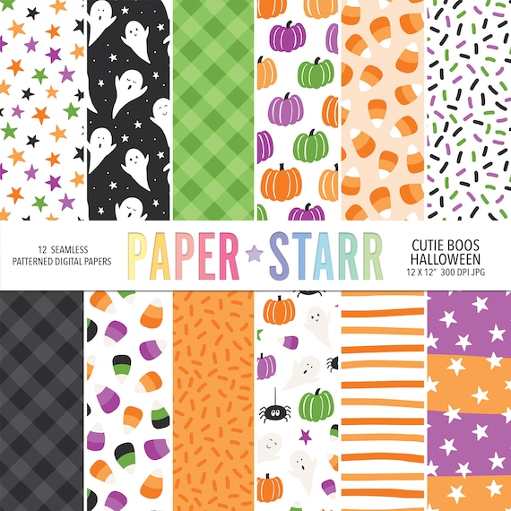Halloween Digital Paper, Bright Halloween, Cute Halloween, Cute Ghost Pattern, Halloween Pattern, Halloween Background, Seamless Paper Set