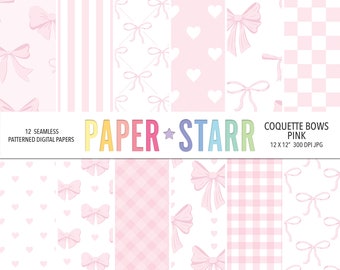 Pink Bow Digital Paper, Coquette Digital Paper, Ribbon Bow Pattern, Wedding Background, Nursery Background, Baby Bow Pattern, Bow Background