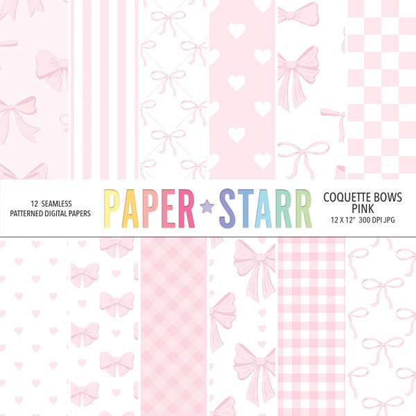Pink Bow Digital Paper, Coquette Digital Paper, Ribbon Bow Pattern, Wedding Background, Nursery Background, Baby Bow Pattern, Bow Background