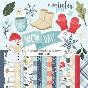 Cute Winter Clipart Bundle, Kawaii Snowy Images, Adorable Frosty