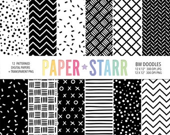 Black and White Digital Paper, Monochrome Backgrounds, Black and White Patterns, Monochrome Patterns, Transparent PNG Overlays