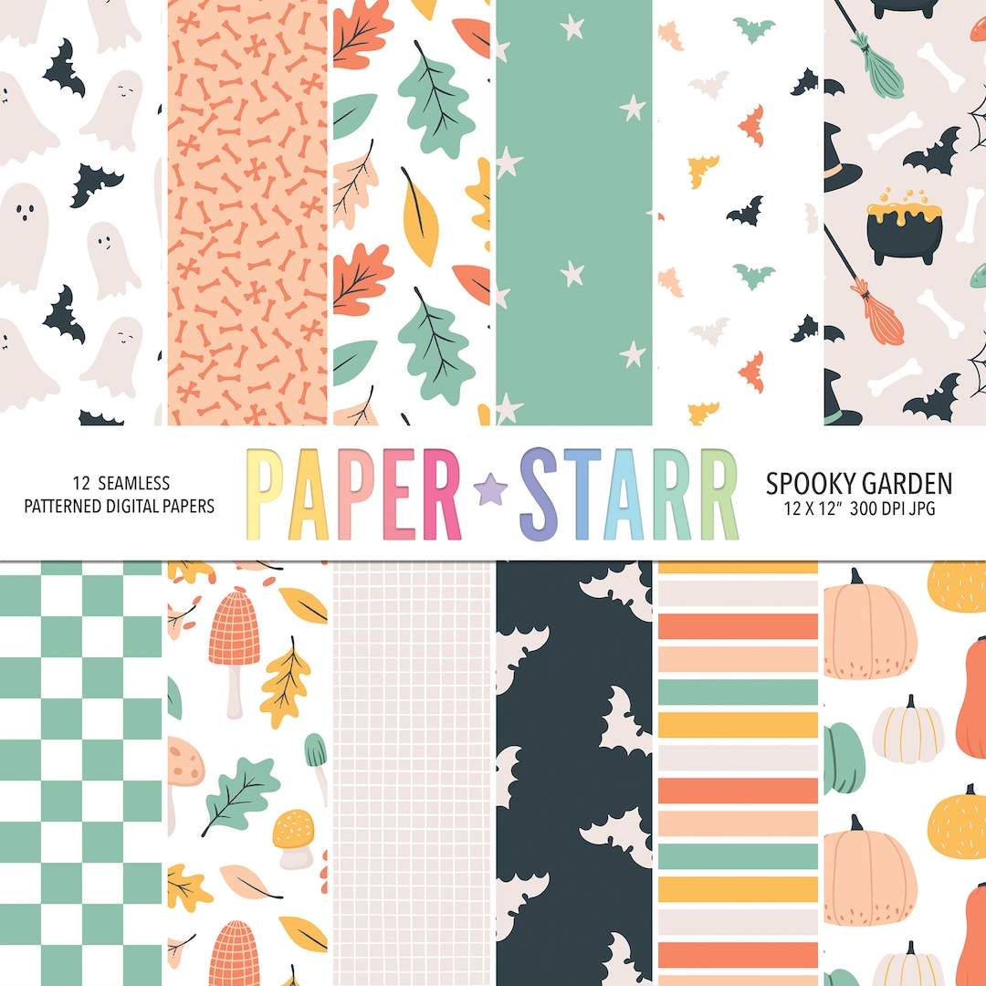 Spooky Garden Halloween Digital Paper Pack – Cute Ghosts, Pumpkins ...