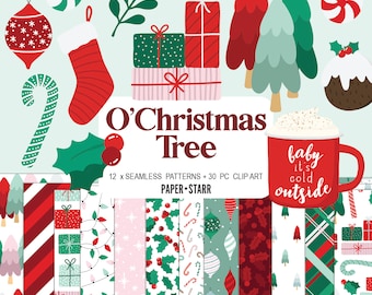Christmas Digital Paper, Christmas Clipart, Christmas Card Making Paper, Christmas Scrapbook, Christmas Patterns, Christmas Stickers
