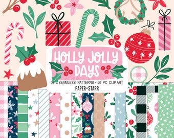Christmas Digital Paper, Christmas Clipart, Christmas Card Making Paper, Christmas Scrapbook, Christmas Patterns, Christmas Stickers