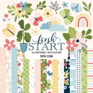 Carta digitale primaverile, Clipart primaverile, Carta digitale a farfalla, Carta digitale floreale, Clipart a farfalla, Adesivo floreale, Forniture per la creazione di biglietti