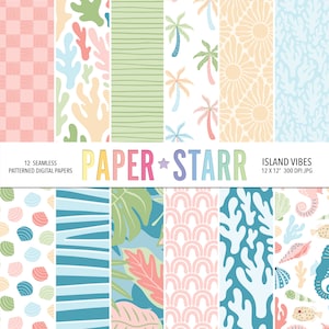 Digitales Papier Sommer, Digitales Papier Strand, Tropisches Digitales Papier, Sommer Hintergrund, Sonnenmuster, Palmenmuster, unter dem Meeresthema