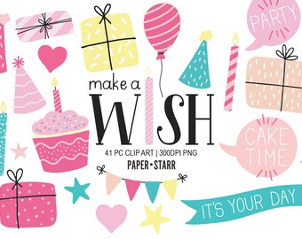 Ensemble de cliparts fête d'anniversaire, graphiques de célébration (téléchargement numérique)