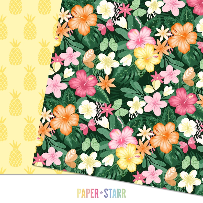Summer Digital Paper, Tropical Digital Paper, Summer Clipart, Tropical Clipart, Floral Tropical Pattern, Flamingo Clipart, Hibiscus Clipart image 8
