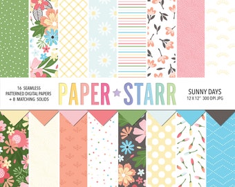 Summer Floral Digital Paper Pack, Scrapbook Backgrounds (Digital Download)