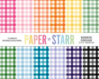 Gingham Digital Paper, Rainbow Digital Paper, Rainbow Gingham Pattern, Scrapbook Paper, Card Making, Gingham Background, Rainbow Pattern