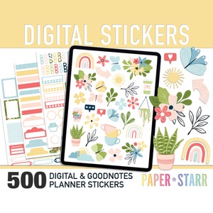 500 Spring Floral Digital Planner Stickers for Goodnotes & other digital planners. Spring Planner Sticker, Cropped PNG files, Goodnotes Book