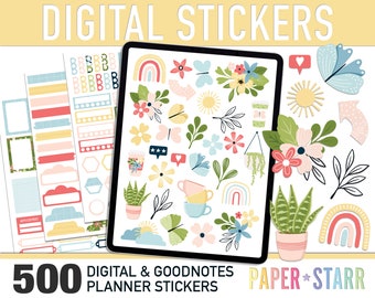 500 Spring Floral Digital Planner Stickers for Goodnotes & other digital planners. Spring Planner Sticker, Cropped PNG files, Goodnotes Book