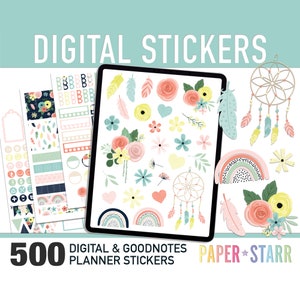 500 Spring Floral Digital Planner Stickers for Goodnotes & other digital planners. Spring Planner Sticker, Cropped PNG files, Goodnotes Book