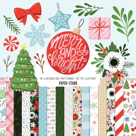 Christmas Digital Paper, Christmas Clipart, Christmas Papers, Christmas Scrapbook Paper, Christmas Patterns, Christmas Stickers