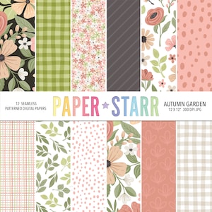 Papel digital de otoño, Papel digital de otoño, Patrones florales de otoño, Patrón de hojas de otoño, Flores de otoño, Patrón de cuadros de otoño, Elaboración de papel de otoño