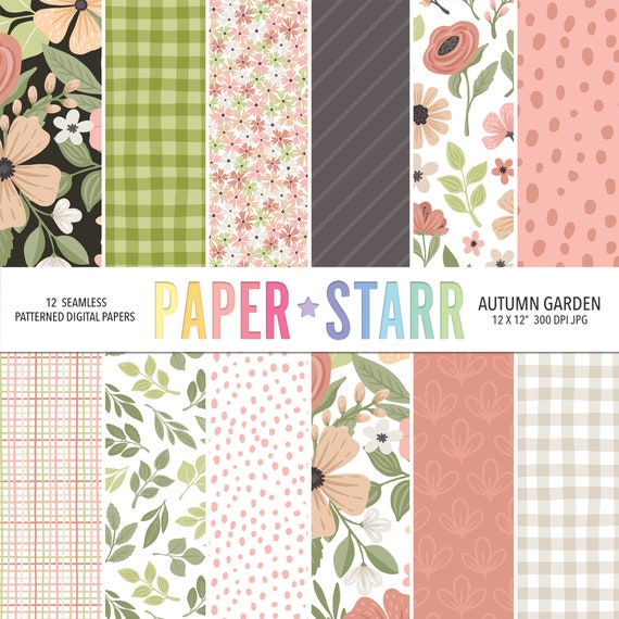 Fall Digital Paper, Autumn Digital Paper, Fall Floral Patterns, Fall Leaf Pattern, Autumn Flowers, Fall Gingham Pattern, Fall Paper Crafting