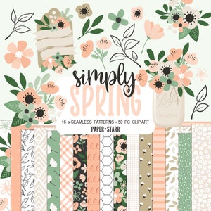 Papel digital de primavera, imágenes prediseñadas florales de primavera, papel digital floral, creación de tarjetas para el Día de la Madre, pegatinas florales de primavera, papel floral para álbumes de recortes