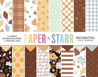 Fall Digital Paper, Autumn Digital Paper, Seamless Fall Patterns for Halloween Party Invites, Fall Scrapbooking , Fall Crafts, Fall Decor