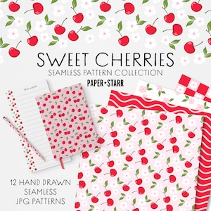 Kirsch-Digital-Papier, Sommer-Digital-Papier, Sommer-Obst-Muster, Kirsch-Hintergrund, Kirsch-Muster, Obst-Hintergrund, Digital Paper Pack