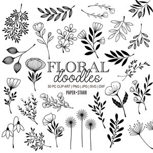 Flor SVG, Floral SVG, Flores Doodle PNG, Imágenes Prediseñadas de Flores, Arte de Línea Floral, Arte de Línea de Flores, Línea de Flores svg, Diseño de Tatuaje de Flores