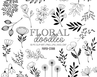 Flor SVG, Floral SVG, Flores Doodle PNG, Imágenes Prediseñadas de Flores, Arte de Línea Floral, Arte de Línea de Flores, Línea de Flores svg, Diseño de Tatuaje de Flores