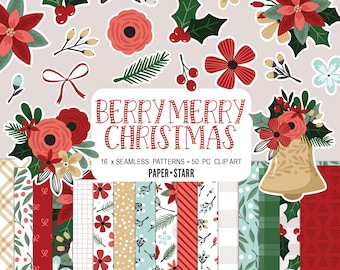 Christmas Digital Paper, Christmas Clipart, Christmas Card Making Paper, Christmas Scrapbook, Christmas Patterns, Christmas Stickers