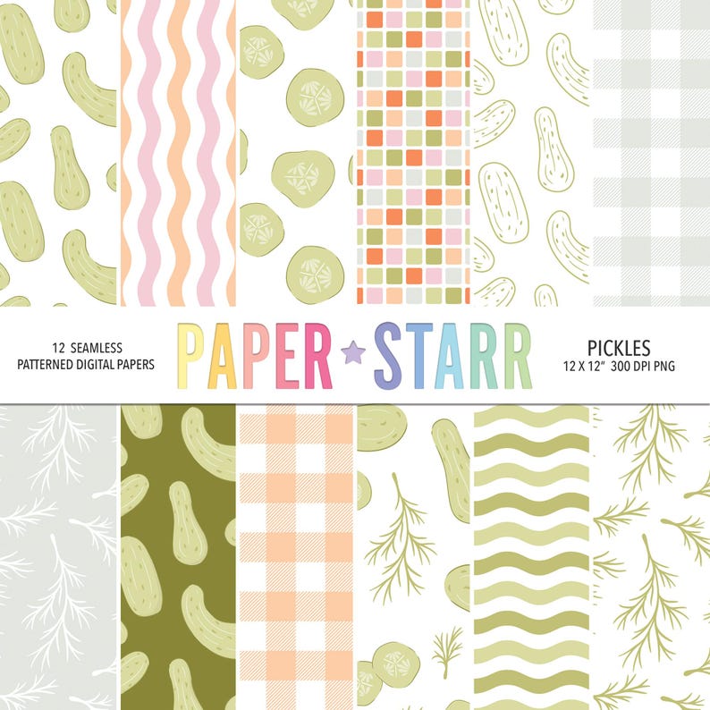 Real Pickles Pattern Pickle Digital Paper Bundle, Cute Pickle Patterns, Pastel Pickles ...