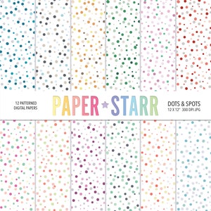 Papel digital de lunares, fondo de puntos aleatorios, patrones de punto, patrón de fondo de puntos, papel para hacer tarjetas, puntos de arco iris, invitación de fiesta