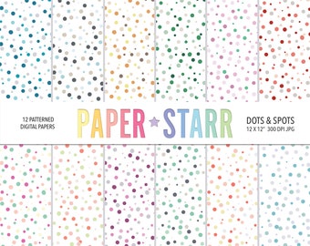 Polka Dot Digital Paper, Random Dot Background, Spot Patterns, Dots Background Pattern, Card Making Paper, Rainbow Dots, Party Invitation