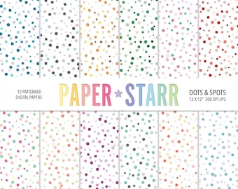 Polka Dot Digital Paper, Random Dot Background, Spot Patterns, Dots Background Pattern, Card Making Paper, Rainbow Dots, Party Invitation