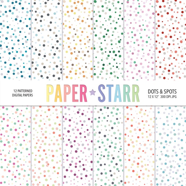 Polka Dot Digital Paper, Random Dot Background, Spot Patterns, Dots Background Pattern, Card Making Paper, Rainbow Dots, Party Invitation