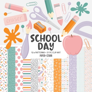 Zurück in der Schule Digitales Papier, Zurück zu Schule Clipart, Lehrer Grafiken, Klassenzimmer Dekor, College Digitales Papier, Schulanfang Hintergründe