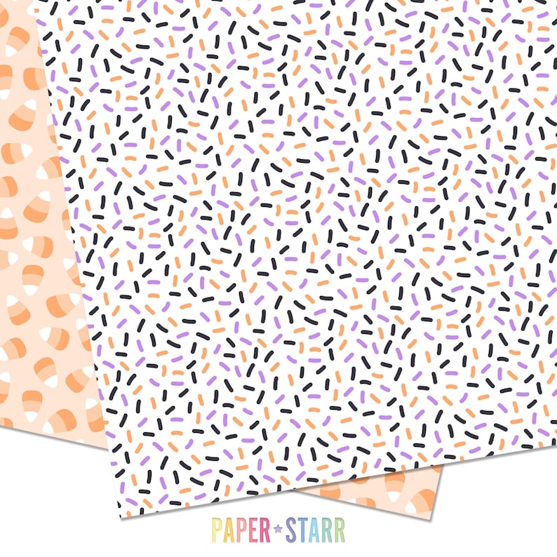 Puede incluir: Un fondo blanco con un patr&oacute;n repetitivo de l&iacute;neas negras, naranjas y moradas. El texto "PAPER + STARR" est&aacute; en la parte inferior de la imagen.