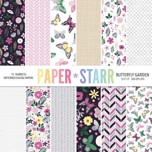 Spring Digital Paper, Floral Digital Paper, Spring Backgrounds, Floral Backgrounds, Butterfly Digital Paper, Rainbow Floral Patterns