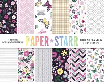 Spring Digital Paper, Floral Digital Paper, Spring Backgrounds, Floral Backgrounds, Butterfly Digital Paper, Rainbow Floral Patterns