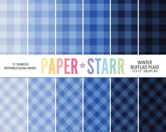 Christmas Blue Buffalo Plaid Digital Paper (Digital Download)