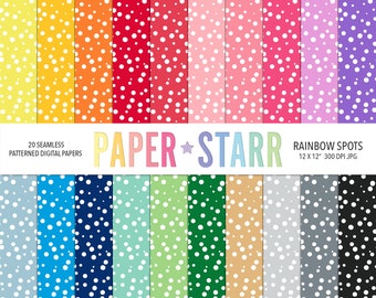 Rainbow Spot Digital Paper, Spotty Background Pattern, Random Polka Dot Pattern, Rainbow Pattern Set, Rainbow Party Invitation, DIY Card