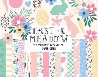 Easter Digital Paper Pack, Spring Bunny Clipart, Easter Clipart, Spring Digital Paper, Easter Patterns, Easter Egg PNG, Easter Backgrounds