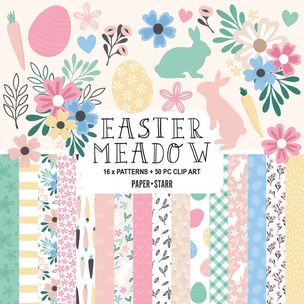 Easter Digital Paper, Easter Clipart, Spring Digital Paper, Easter Patterns, Easter Bunny Clipart, Easter Egg PNG, Easter Backgrounds