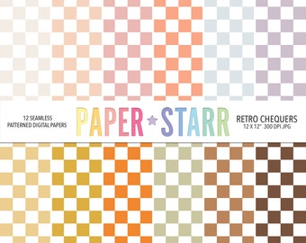 Retro digitalt papper, rutigt digitalt papper, schackmönster, schackbrädesbakgrund, 1970-tals retrobakgrund, schackmönsterbakgrund