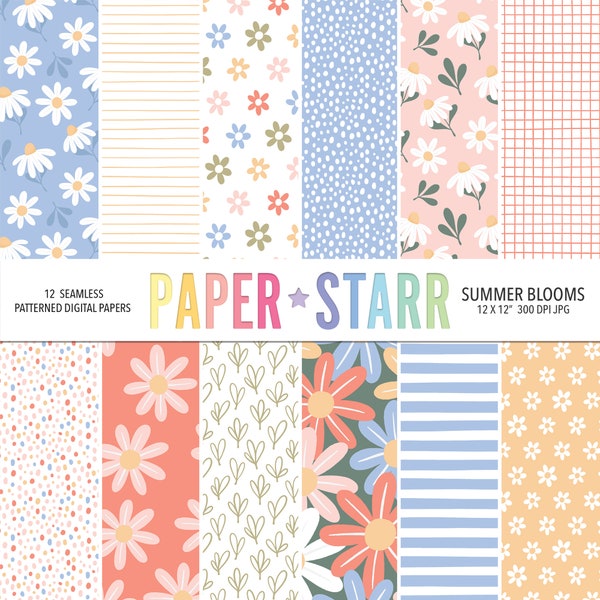 Floral Digital Paper, Summer Digital Paper, Daisy Digital Paper, Floral Background, Flower Pattern, Cute Floral Summer Patterns