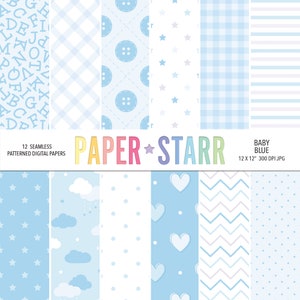 Baby Blue Digital Paper, Baby Boy, New Baby, Nursery Patterns, Baby Boy Patterns, Baby Boy Background, Heart Pattern, Blue Gingham, Stars