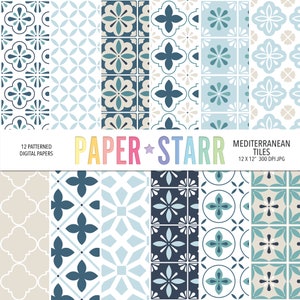 Mediterrane tegel digitaal papier, tegelachtergrond, decoratief tegelpatroon, Marokkaanse tegel, blauwe tegelpatronen, mediterrane achtergrond
