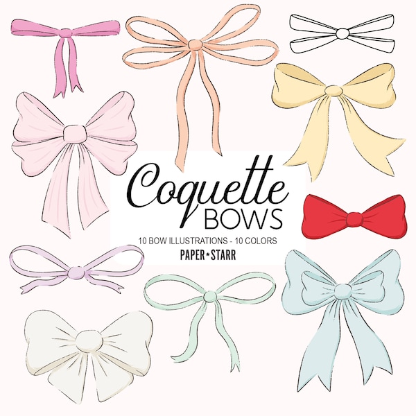 Pink Bow Clipart, Coquette Bow Clipart, Ribbon Bow PNG, Wedding Clipart, Bridal Shower Clipart, Nursery Clipart, Baby Bow Clipart, 10 Colors